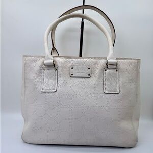 Kate Spade White Leather Dot Noel Tote Bag‎ with Polka Dot Lining